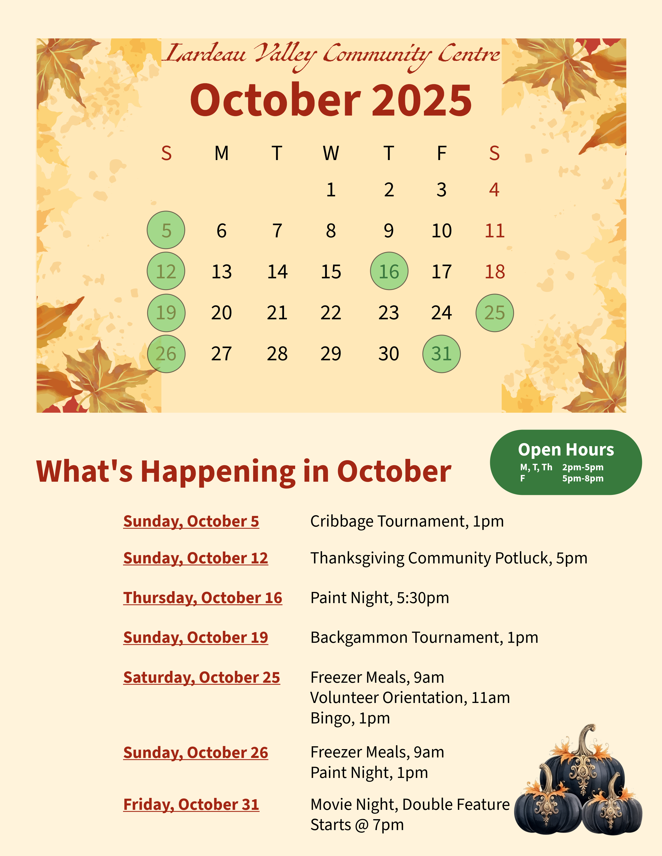 Monthly Calendar - October 2025